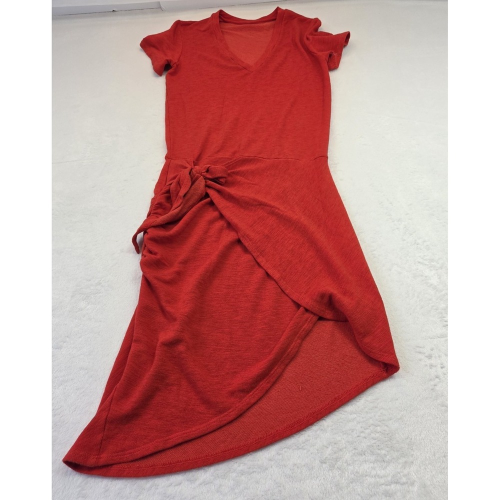 Monrow Red Wrap Dress Womens S Tie Waist Short Sleeve Knit Midi Casual